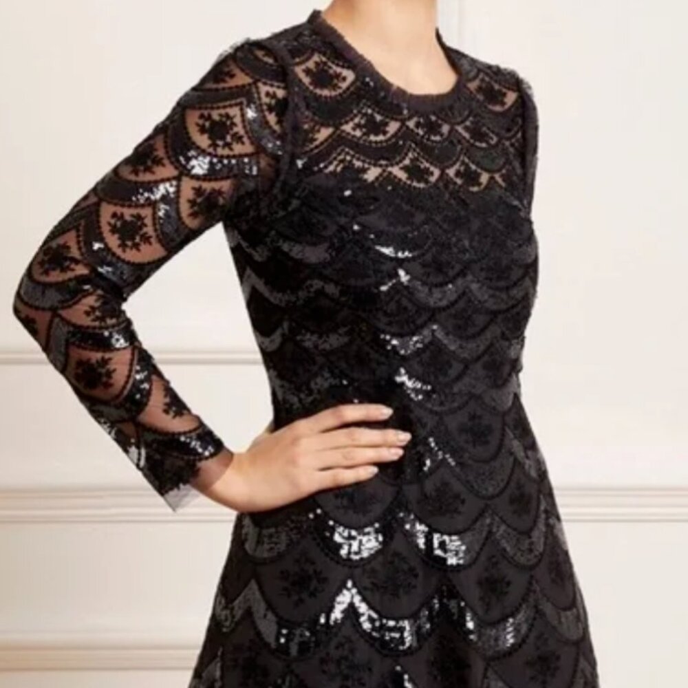 Needle & Thread - Size 8, Black, Long Sleeve Ankle Gown.
